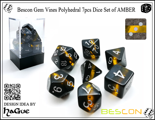 Bescon Gem Vines Polyhedral 7pcs Dice Set of AMBER-1