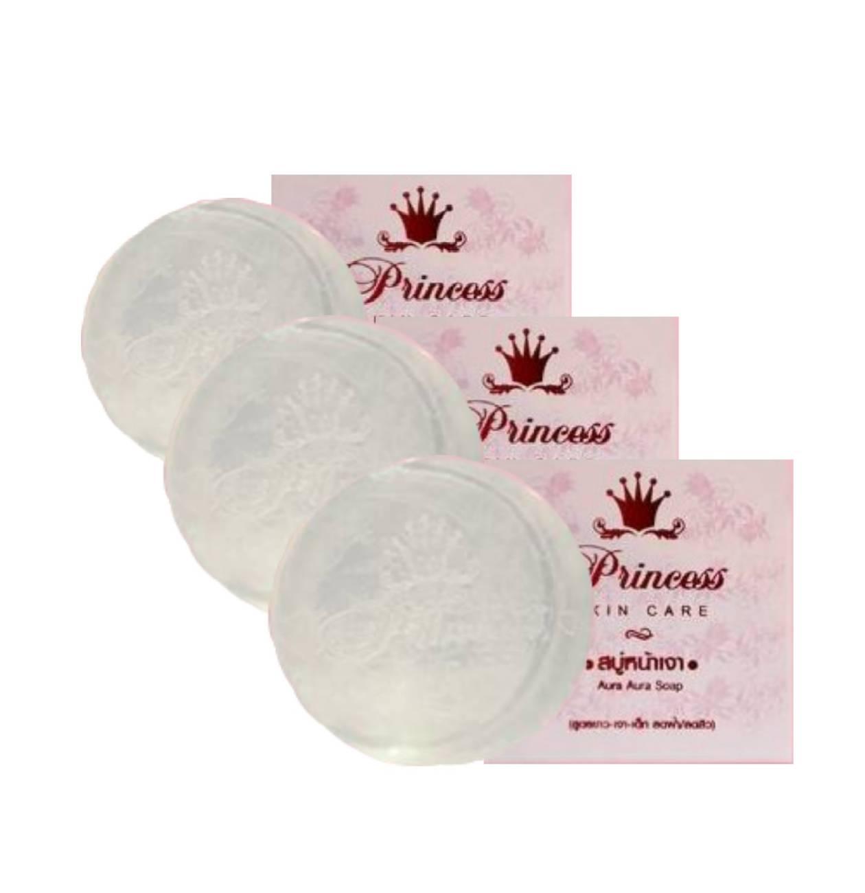 สบู่หน้าเงา Aura Aura Soap Princess skin care ขนาด 80g (3 ก้อน).