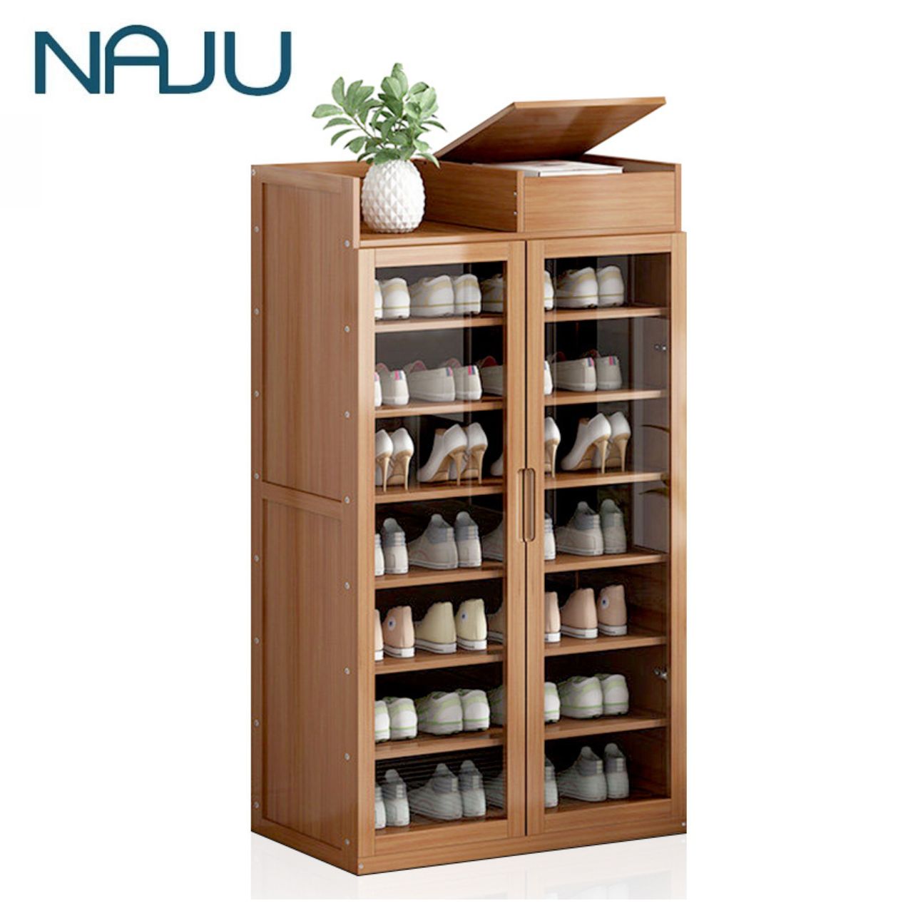 Naju ตู้รองเท้า 5ชั้น ตู้รองเท้าไม้ เก็บรองเท้า และบูทได้ 21-36 คู่ ความจุขนาดใหญ่ ตู้รองเท้า กันฝุ่น ตู้เก็บรองเท้า ไม้ไผ่แข็งแรง ราคา 2,149 บาท*ส่งฟรี