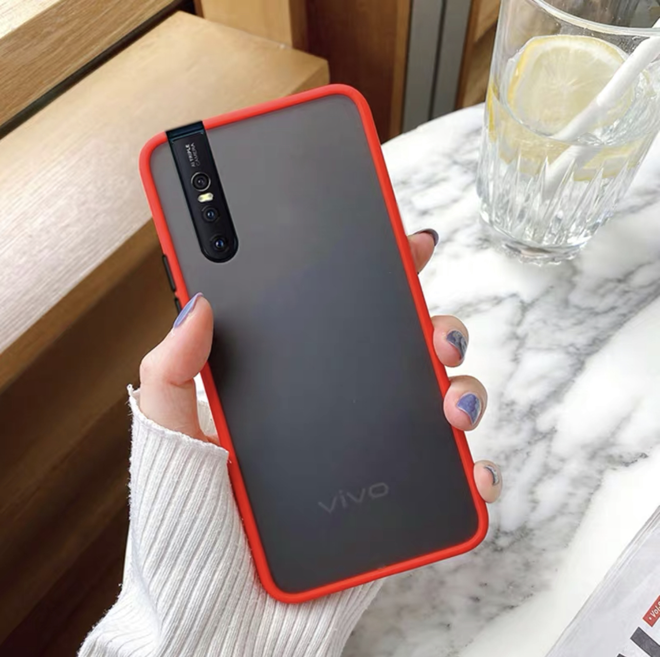 [ส่งจากไทย]Case Vivo V15Pro เคสกันกระแทก เคสโทรศัพท์ วีโว่ ขอบสีหลังขุ่น