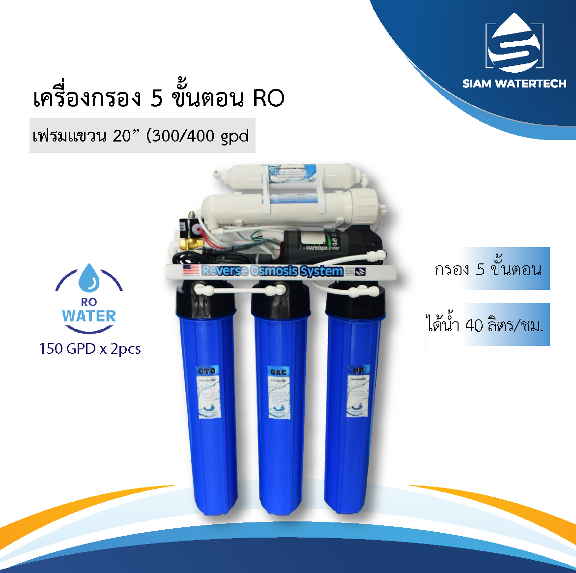 เครื่องกรองน้ำดื่ม Ro เฟรมแขวน Housing 20 นิ้ว 300gpd/400gpd ราคา 5,280 บาท*ส่งฟรี