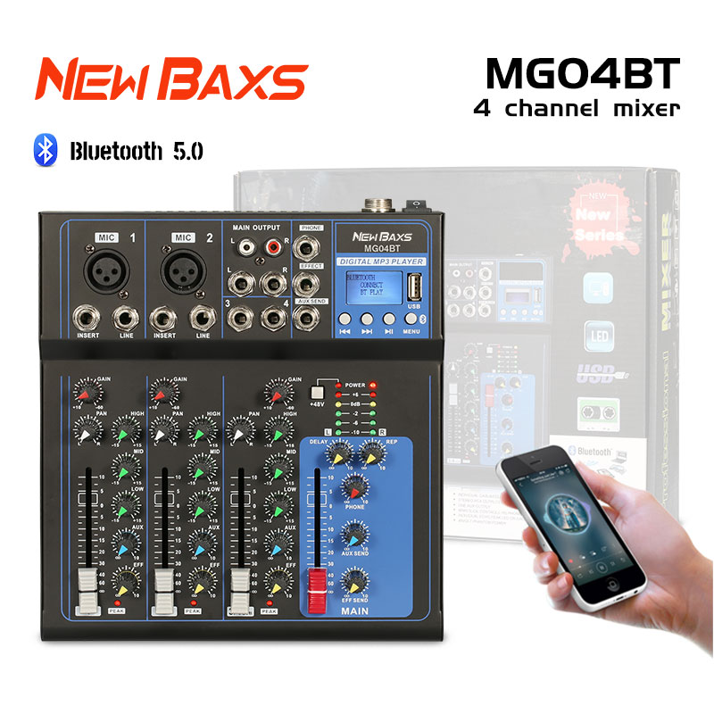 Newbaxs audio mixer Professional mixer 4 channel mg04bt mixer signal USB amplifier KTV amplifier for stage show, stage show amplifier ราคา 799 บาท*ส่งฟรี