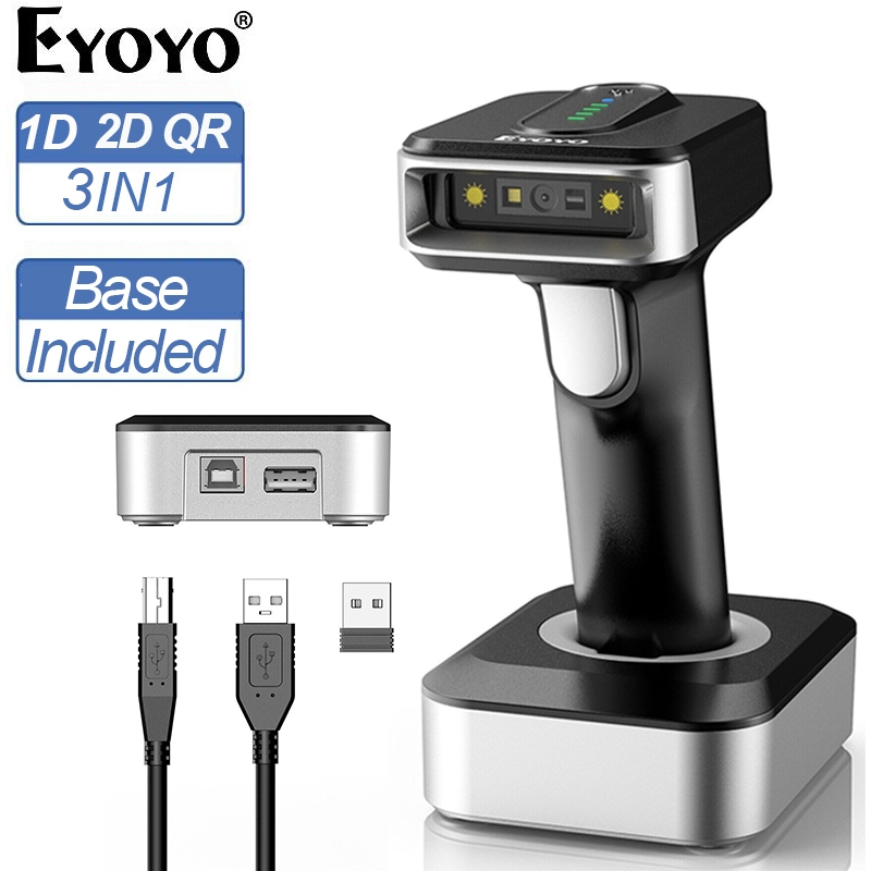 Eyoyo 1D 2D Barcode Scanner with Bluetooth 3in1 USB Wired 2.4g Wireless Qr Bar Code Scanner with Power Level Indicator ราคา 1,299 บาท*ส่งฟรี