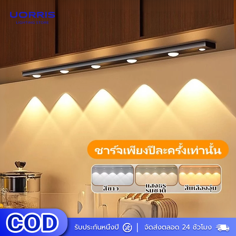 Uorris 3-Color Led Automatic Sensor Light Night Motion Detection Light, Dimmable, Adjustable Color, Rechargeable, Wireless, USB Charging Night Light. ราคา 143 บาท*ส่งฟรี