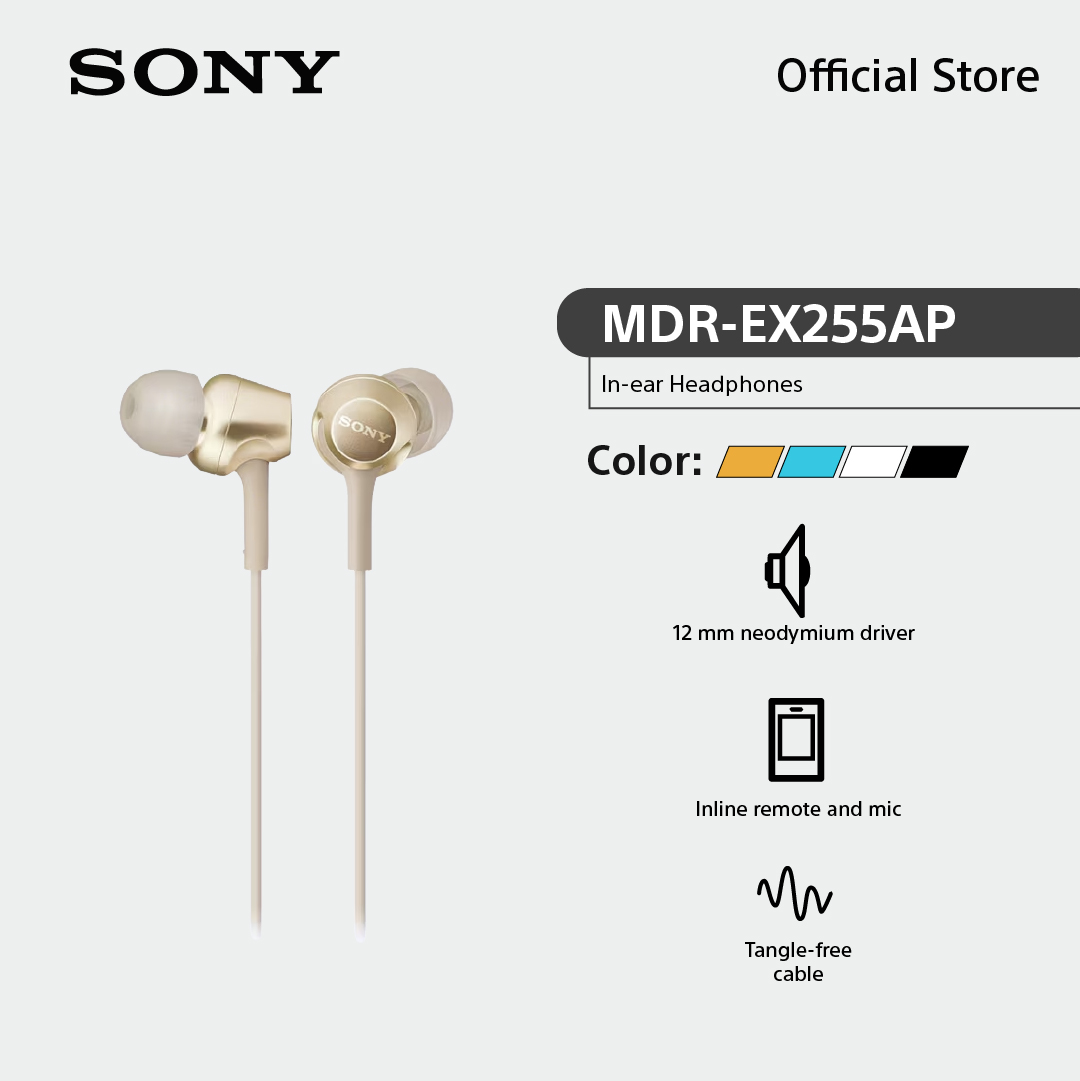 Sony หูฟัง In Ear รุ่น MDR-EX255AP | Smartphone compatible, with in-line remote mic | Y-shaped cord type, 1.2m length