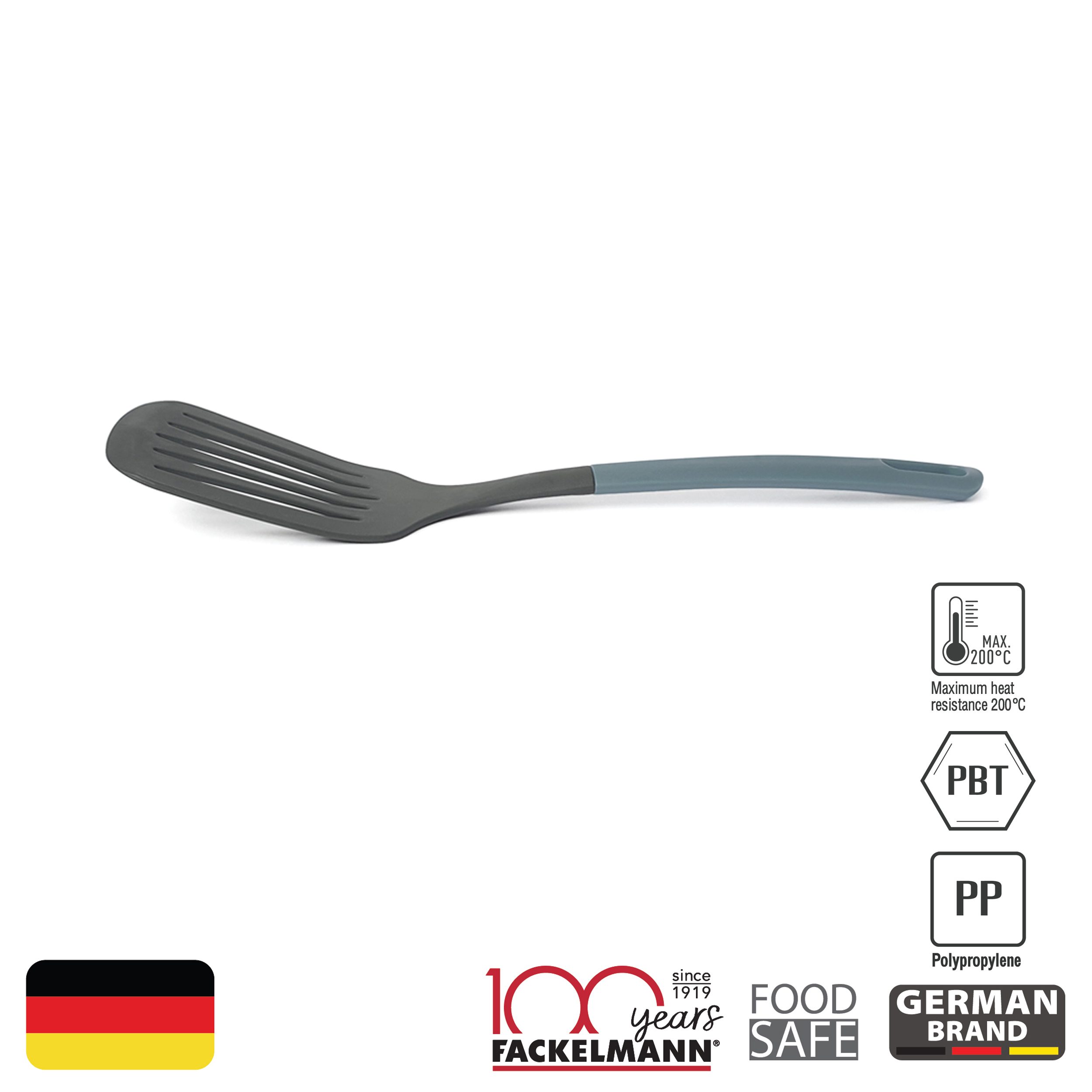 แฟคเคลมานตะหลิวมีร่องพีบีที FACKELMANN PBT SLOTTED TURNER PBT HEAD and PP HANDLE 6944804572834 ราคา 83 บาท*ส่งฟรี