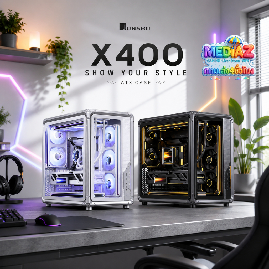 Atx Case with Shiny Metallic Paint, Luxurious, Aluminum Alloy, Fish Tank Style, Mediazshop Case X400 Jonsbo Pro ราคา 4,490 บาท*ส่งฟรี