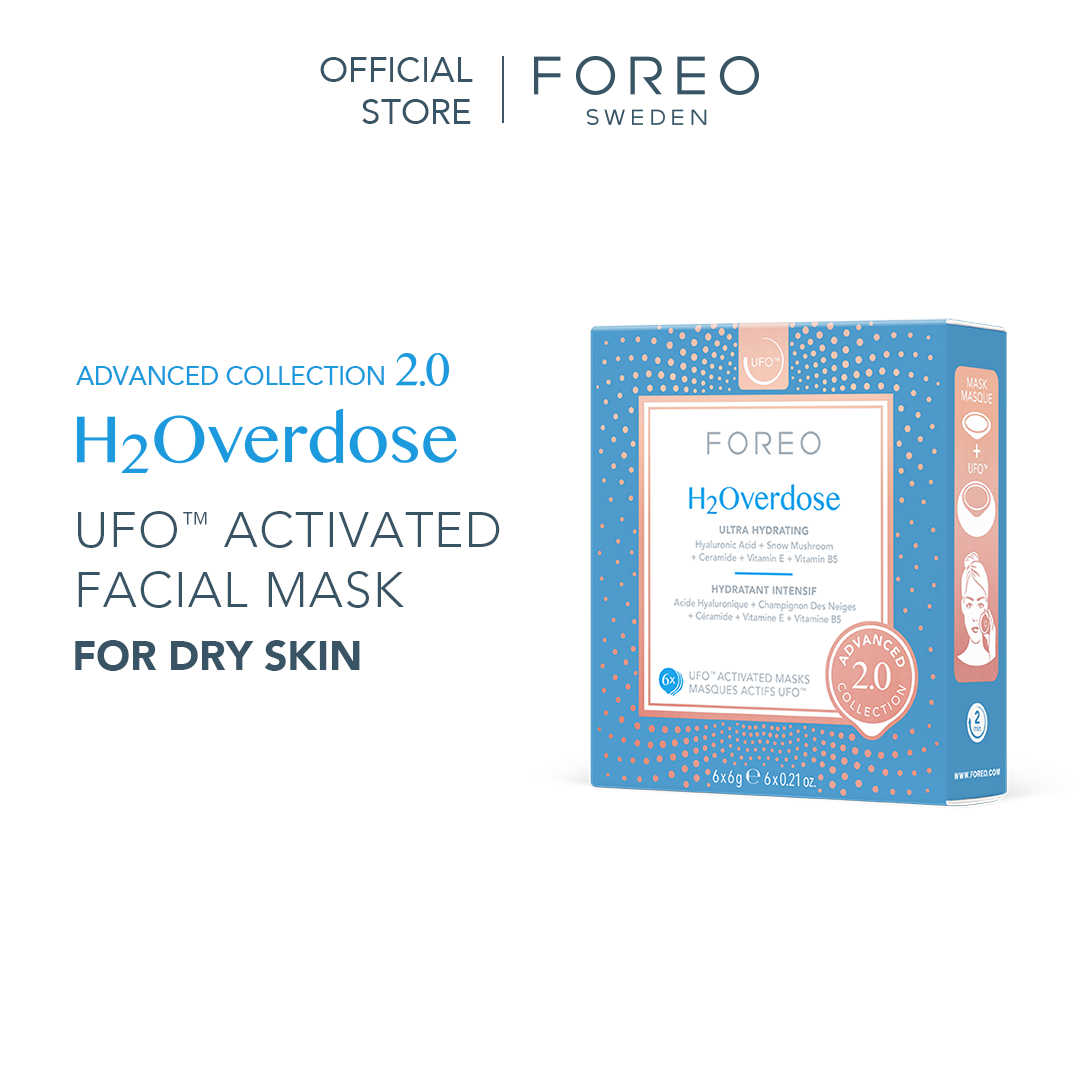 FOREO UFO Masks H2Overdose x6 ฟอริโอ้ ยูเอฟโอมาส์ก สูตรสำหรับผิวแห้ง ขาดน้ำ (6 ซอง/กล่อง) ราคา 990 บาท*ส่งฟรี