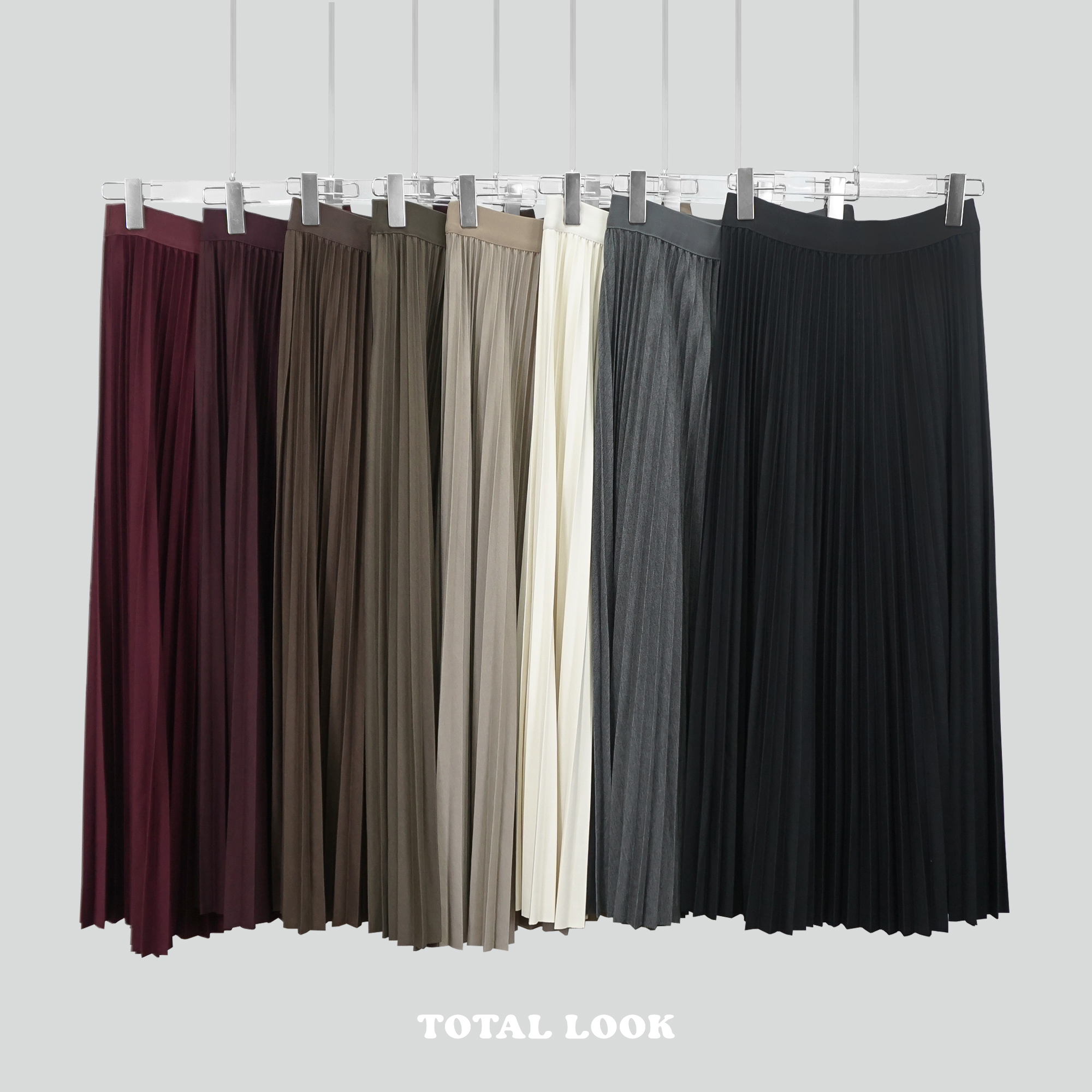 [TOTAL LOOK] PLEATED SKIRT กระโปรงพลีท อัดพลีท สีพื้น มินิมอล แฟชั่นผู้หญิง เกาหลี ญี่ปุ่น กระโปรงใส่เที่ยวต่างประเทศ ราคา 1,550 บาท*ส่งฟรี