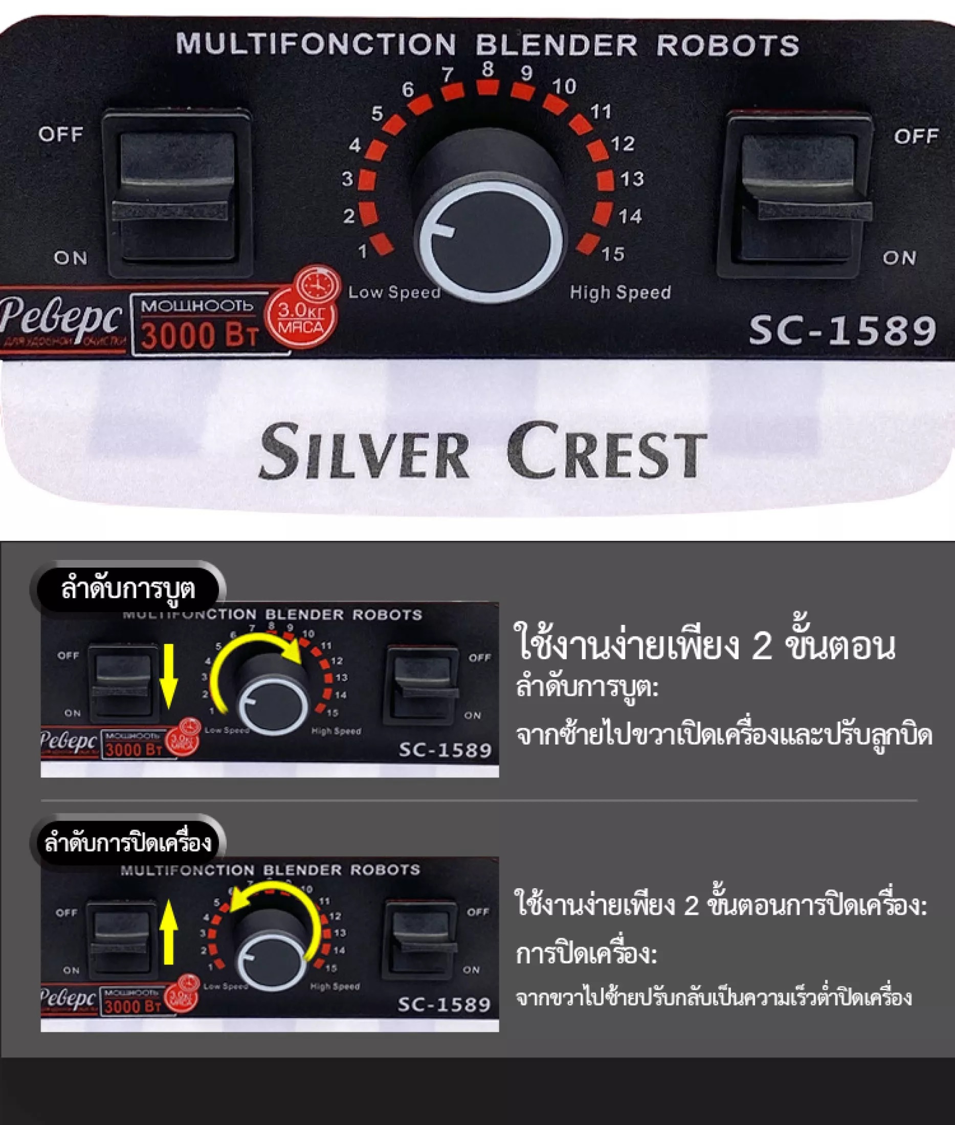 คำอธิบายเพิ่มเติมเกี่ยวกับ Silver Crest SC-1589 2L 3000W เครื่องปั่น เครื่องปั่นน้ำ เครื่องปั่นผลไม้ เครื่องปั่นสมูทตี้ เครื่องปั่นน้ำผลไม้ เครื่องปั่นอเนกประสงค์พลังสูง