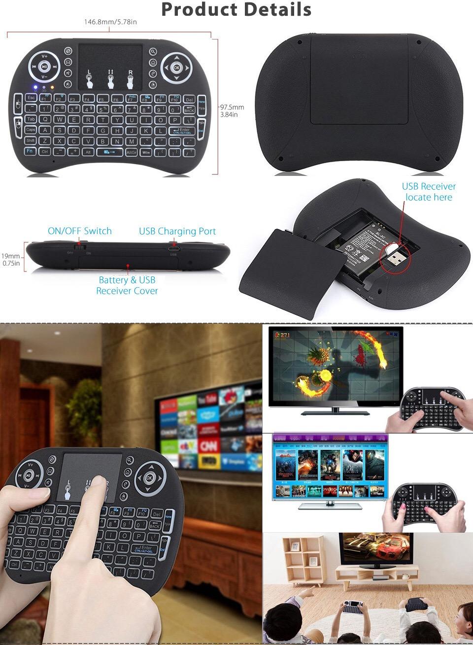 ลองดูภาพสินค้า 【Wireless keyboard แป้นพิมพ】Mini Wireless Keyboard แป้นพิมพ์ภาษาไทย 2.4 Ghz Touch pad คีย์บอร์ด ไร้สาย มินิ ขนาดเล็ก for Android Windows TV Box Smart Phone i8