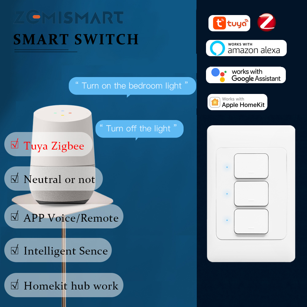 Zemismart Zigbee Light Switch,APP Remote Physical Push Botton Wall Switch,Tuya Zigbee Hub Required,work with homekit zigbee hub Neutral optional Smart switch ราคา 864 บาท*ส่งฟรี