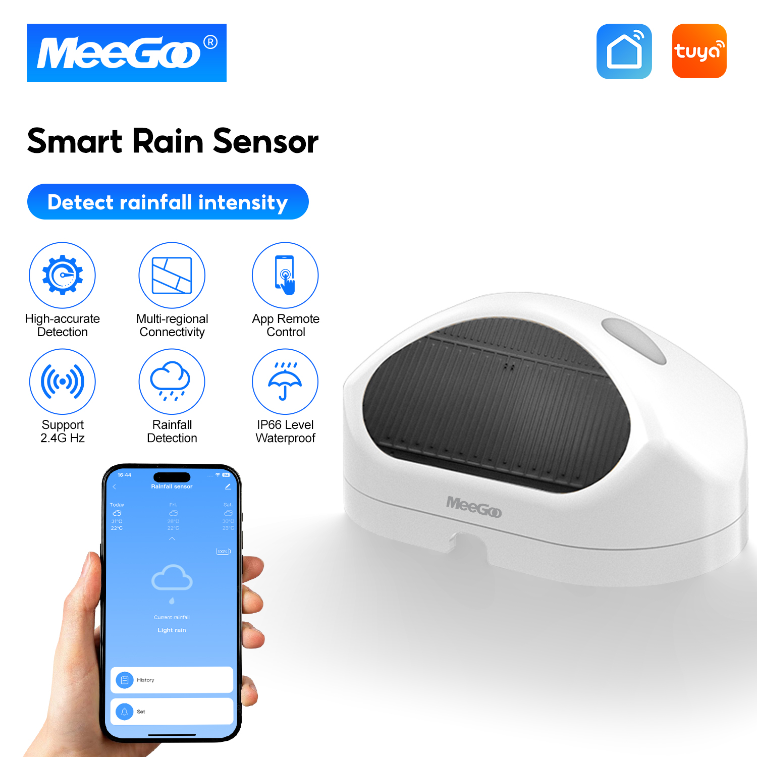 Meegoo Smart Wifi Rain Sensor, Waterproof Ip65, Detects Fine Rain, Automatic, Adjustable, Water Saving, Tuya Smart Wifi Rain Detector Sensor ราคา 555 บาท*ส่งฟรี