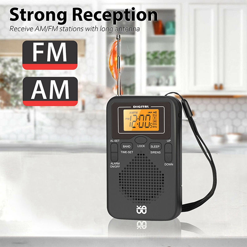 Portable Radio Mini AM FM Weather Radio Pocket Radio LCD Screen Digital  Alarm Clock Radio Player 