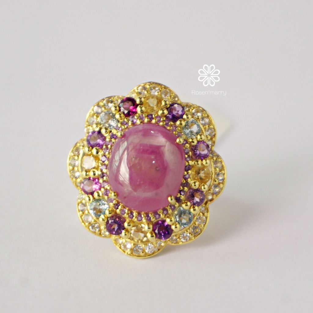 Natural Ruby and muti gems 36 Cts Ring Sterling Silver925 With Gold Plated 5.5 US. ราคา 5,320 บาท*ส่งฟรี