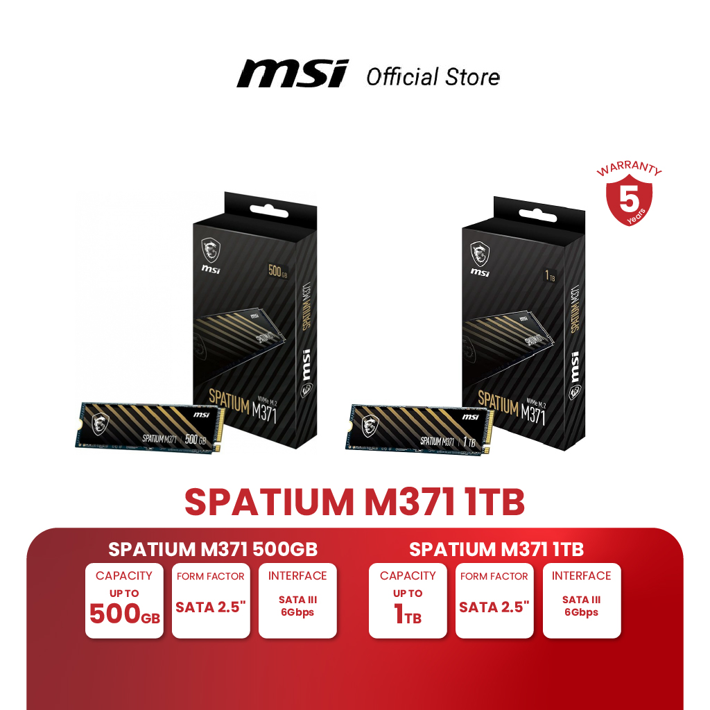 MSI SPATIUM M371 NVMe M.2 | 500GB | 1TB | PCIe Gen3x4, NVMe 1.3 | M.2 2280 SSD STORAGE [Pre-Order จัดส่งภายใน7-15วัน] ราคา 1,770 บาท*ส่งฟรี