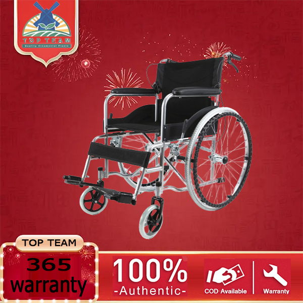 TOP TEAM รถเข็นผู้ป่วย Wheelchair วีลแชร์ พับได้ น้ำหนักเบา ล้อ 24 นิ้ว มีเบรค หน้า,หลัง 4 จุด เหล็กพ่นสีเทา รุ่น AA017 ราคา 1,220 บาท*ส่งฟรี