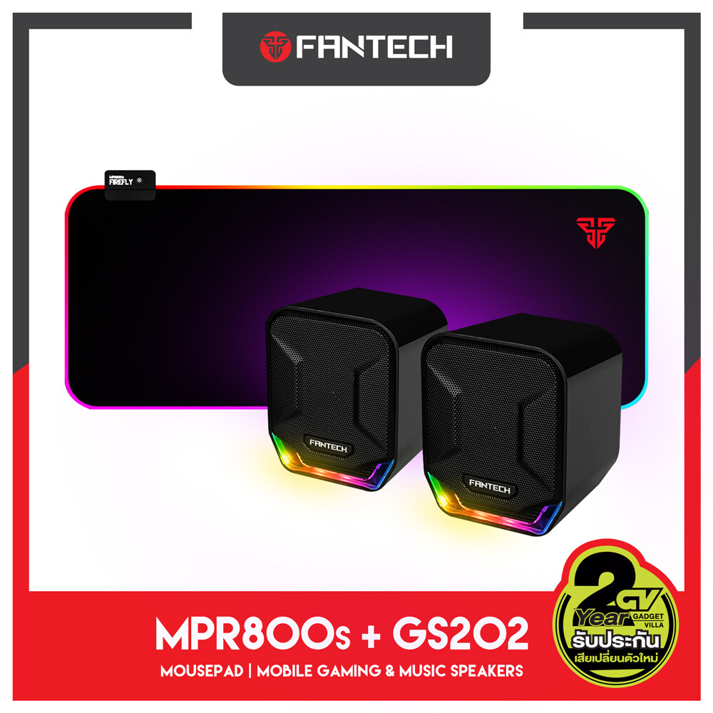 FANTECH อุปกรณ์เกมมิ่ง สายไฟ RGB  ลำโพงเกมมิ่ง Sonar GS202 RGB Gaming Speaker Stereo พร้อม FIREFLY MPR800S แผ่นรองเม้าส์เกมมิ่ง RGB แบบสปีด มีไฟ RGB เปลี่ยนสีได้ 7 รูปแบบ ขนาด 80x30cm