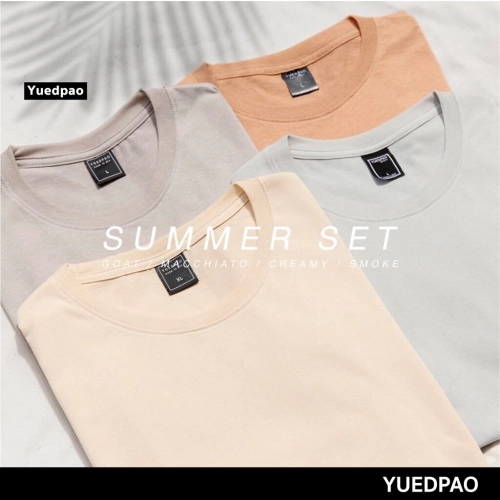 Yuedpao ยอดขาย No.1 รับประกันไม่ย้วย 2 ปี ผ้านุ่ม เสื้อยืดเปล่า เสื้อยืดสีพื้น เสื้อยืดคอกลม Summer set 4 สี