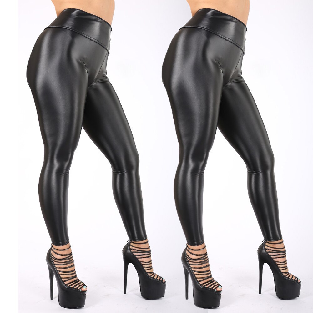 New Shiny Bling Faux Patent Leather Stretch Leggings Wet Look PVC