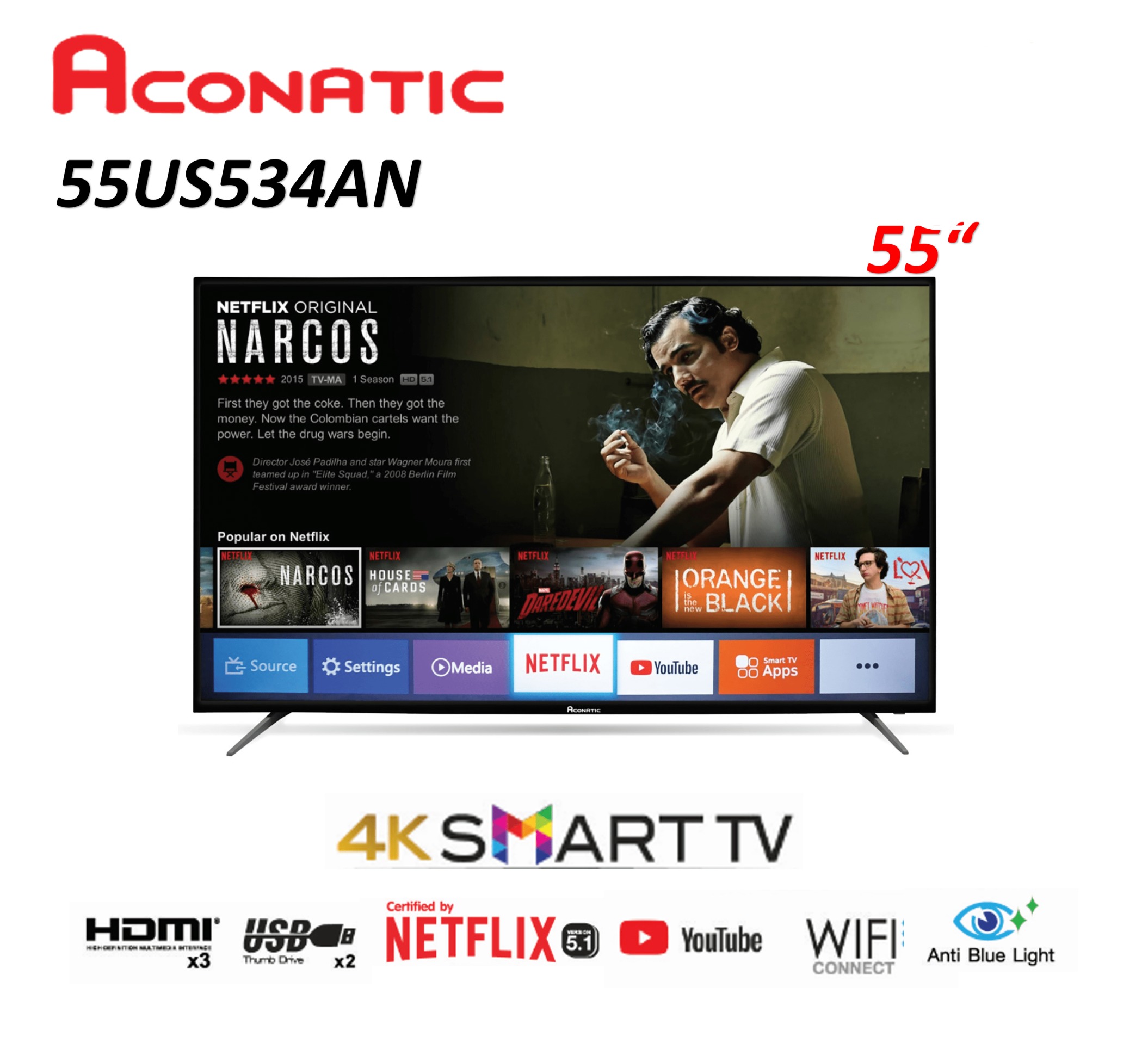 ACONATIC SMART TV UHD 4K LED (55", 4K, Smart) รุ่น 55US534AN