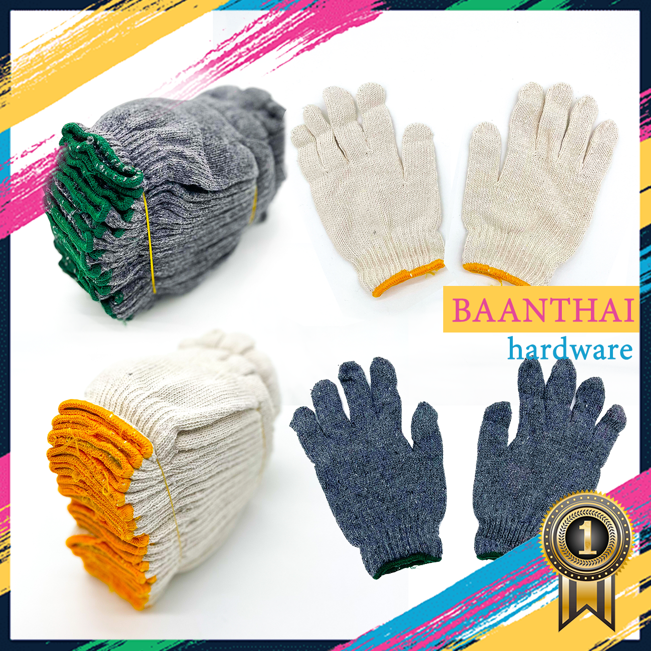 ถุงมือผ้า ถุงมือทอผ้าฝ้าย 4,5,6,7ขีด อย่างหนา (สีขาว/สีเทา) 12คู่ ราคาถูก