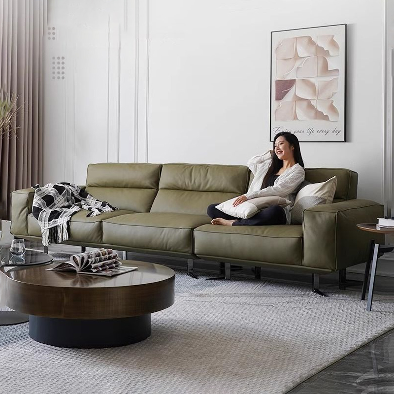 Green sofaหนังแท้ โซฟาขนาดมหญ่ genuine leather couch villa ราคา 59,690 บาท*ส่งฟรี
