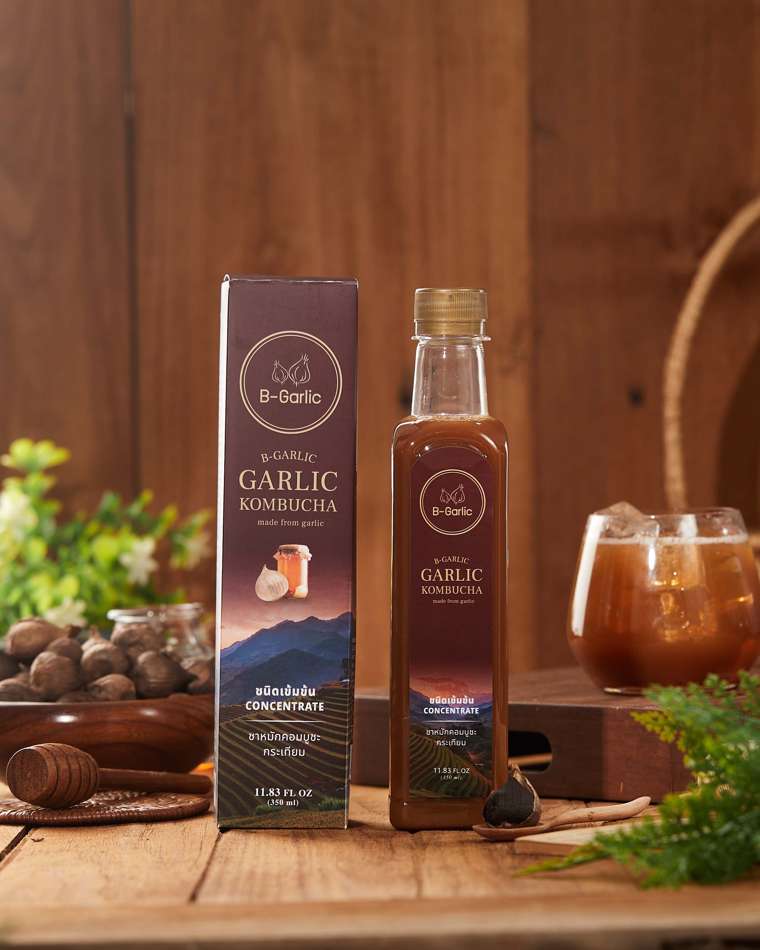 B-garlic kombucha concentrate, 3 bottles of black garlic fermented tea with 350 ml of concentrated sediment. ราคา 1,350 บาท*ส่งฟรี