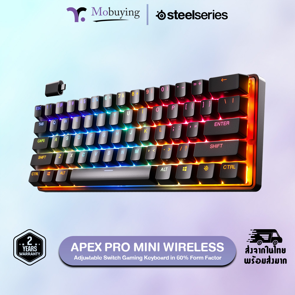 คีย์บอร์ด SteelSeries Apex Pro Mini Wireless [US] คีย์บอร์ดเกมมิ่ง เทคโนโลยีไร้สาย Quantum 2.0 Wireless ขนาดเล็กกระทัดรัด ปุ่มสวิตช์ SteelSeries OmniPoint 2.0 รองรับการปรับแต่งปุ่มและแสงไฟต่างๆ ราคา 10,690 บาท*ส่งฟรี