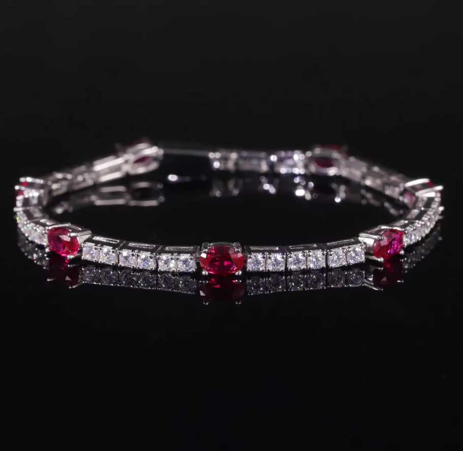 Lab Grown Ruby Tennis Bracelet 925 Sterling Silver Birthstone Bracelet Fancy Party Wear Bracelet Gift For Women ราคา 2,351 บาท*ส่งฟรี