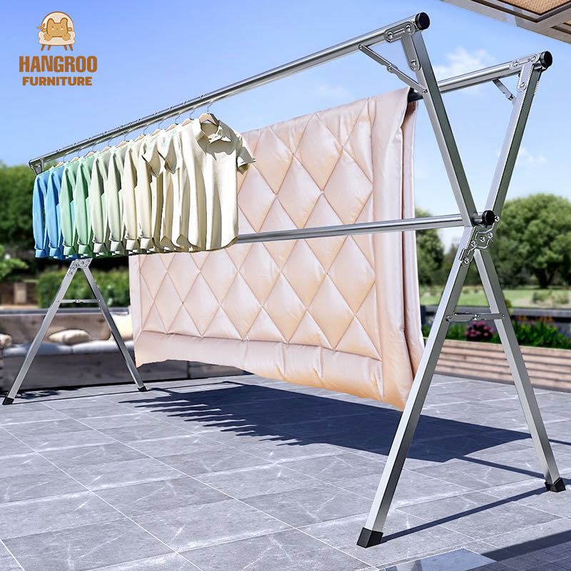 HANGROO FURNITURE M51 ราวตากผ้า ราวตากผ้าสแตนเลส พับเก็บยืดหดได้ ราวตากผ้าตัว X ราวตากผ้าพับได้ ที่แขวนผ้า ราวตากผ้าตั้งพื้น ราคา 181 บาท*ส่งฟรี
