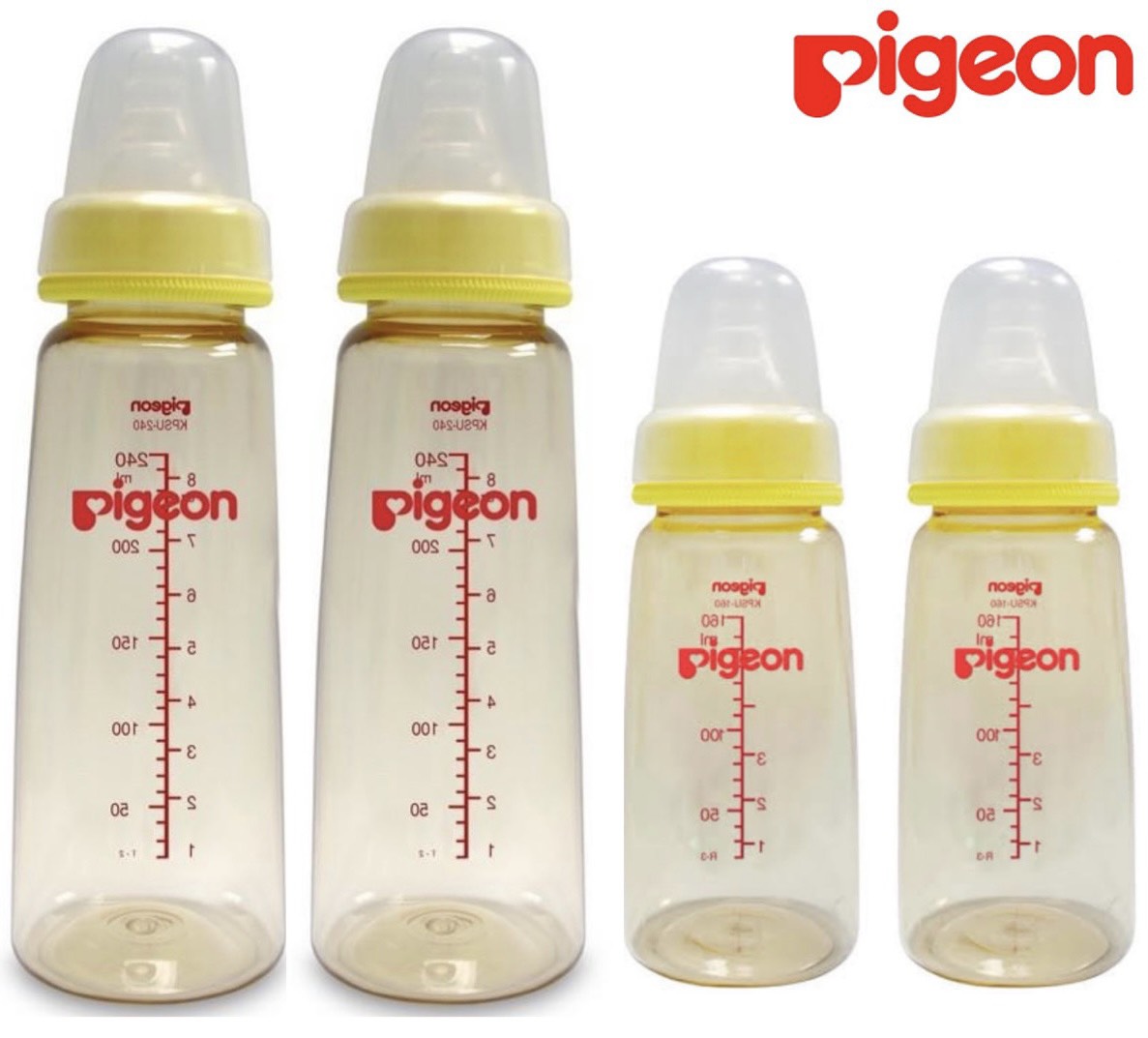 (มีคูปองส่งฟรี) Pigeon พีเจ้นขวดนมสีชา KPSU 160 มล./5oz และ 249 มล./8oz พร้อมจุกเสมือนมินิไซส์ S,M (2ขวด)
