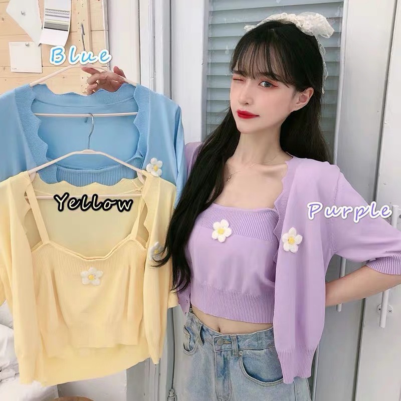 Daisy Set??  เซท (2) ชิ้น  เสื้อคลุมแขนสั้น+สายเดี่ยว ใส่เป็นเซตหรือแยกใส่ ก้อคุ้มสุดๆ