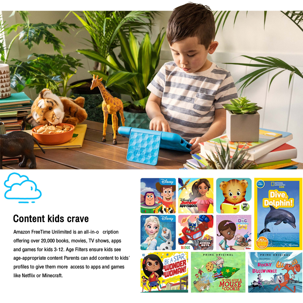 ข้อมูลเพิ่มเติมของ Amazon Kindle Fire 7 Kids Edition Tablet 16G แท็บเล็ตสำหรับเด็ก หน้าจอ IPS 7 นิ้ว หน่วยประมวลผล 1.3Ghz # Qoomart