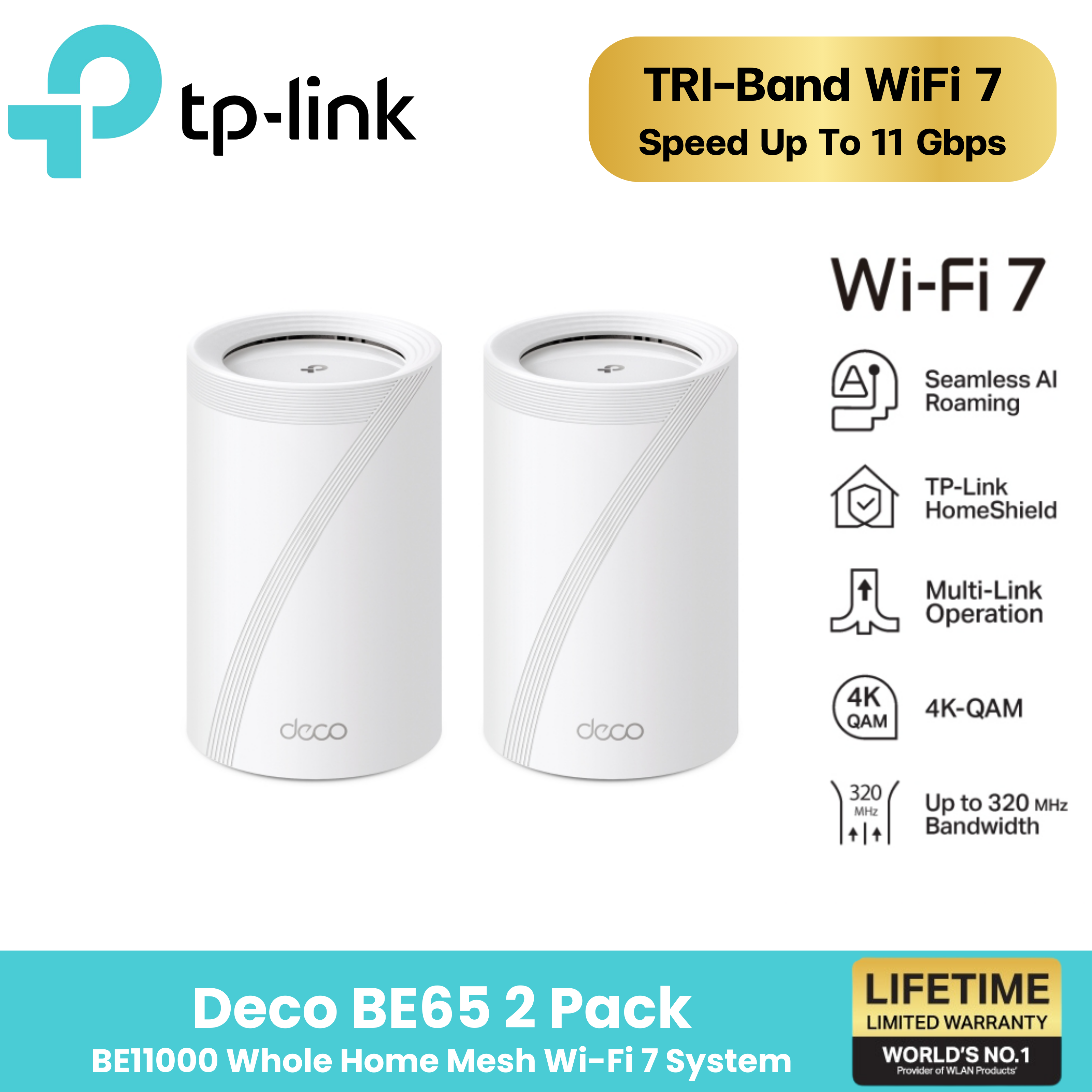 Deco BE65 | BE11000 Whole Home Mesh WiFi 7 System (2-Pack) ราคา 18,990 บาท*ส่งฟรี