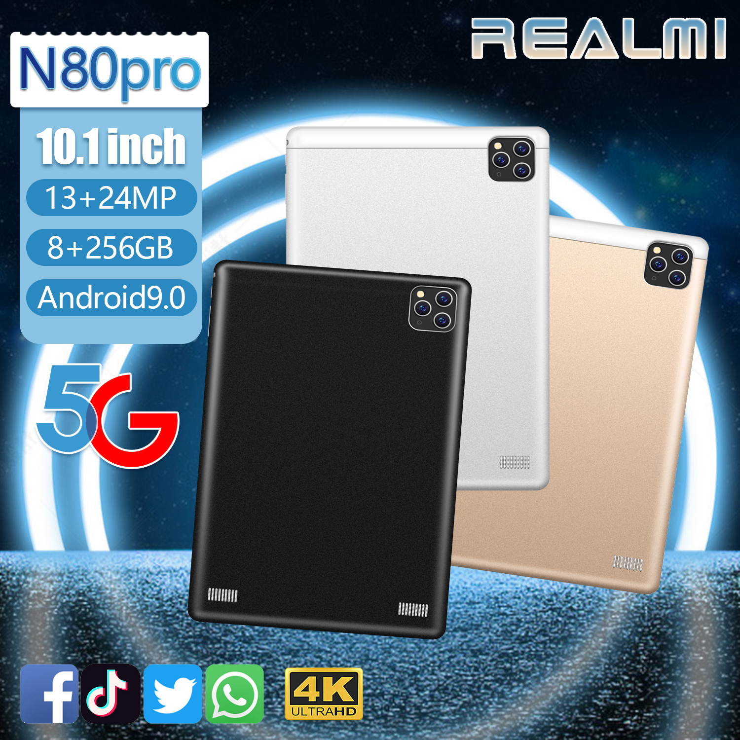 รูปภาพเพิ่มเติมของ ส่งจากไทยรับประกัน1ปี❗ศูนย์ไทย （RAM8G+ROM256G）Android9.0 Tablet แท็บเล็ตขนาด 10.1 นิ้ว RAM8GB+ROM256GB ใส่ซิมโทรได้ รองรับ4G/5G แบต8800mAh รองรับภาษาไทย แท็บเล็ตนัก แท็บเล็ตแอนดรอยด์ราคาถูกๆ realmi Tablet Andriod แท็บเล็ต LTE/Wifi จอFull HD แทบเล็ตราคาถูก