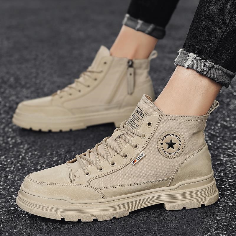 Men's high-top thick-soled non-slip wear-resistant outdoor tooling shoes mid-top Martin boots winter plus velvet warm canvas boots ราคา  1,740 บาท*ส่งฟรี