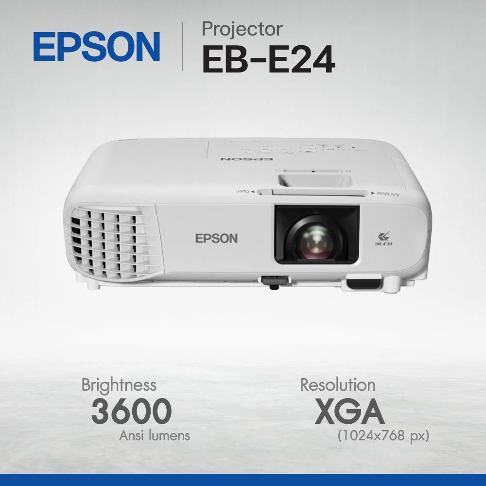 Epson Eb-E24 Projector Projector 3600 Ansi Lumens Xga (1024X768 4:3) for Meeting Rooms/Classrooms/Offices, Can Compete with Light in Restaurants, Cafes, Can Issue Tax Invoices, 3-Year Warranty. ราคา 17,890 บาท*ส่งฟรี