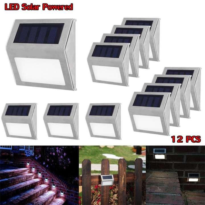 12 pack - 3LED Solar Light Stainless Steel Solar Power Wall Lamp Outdoor Waterproof Courtyard Street Energy Saving LED Light