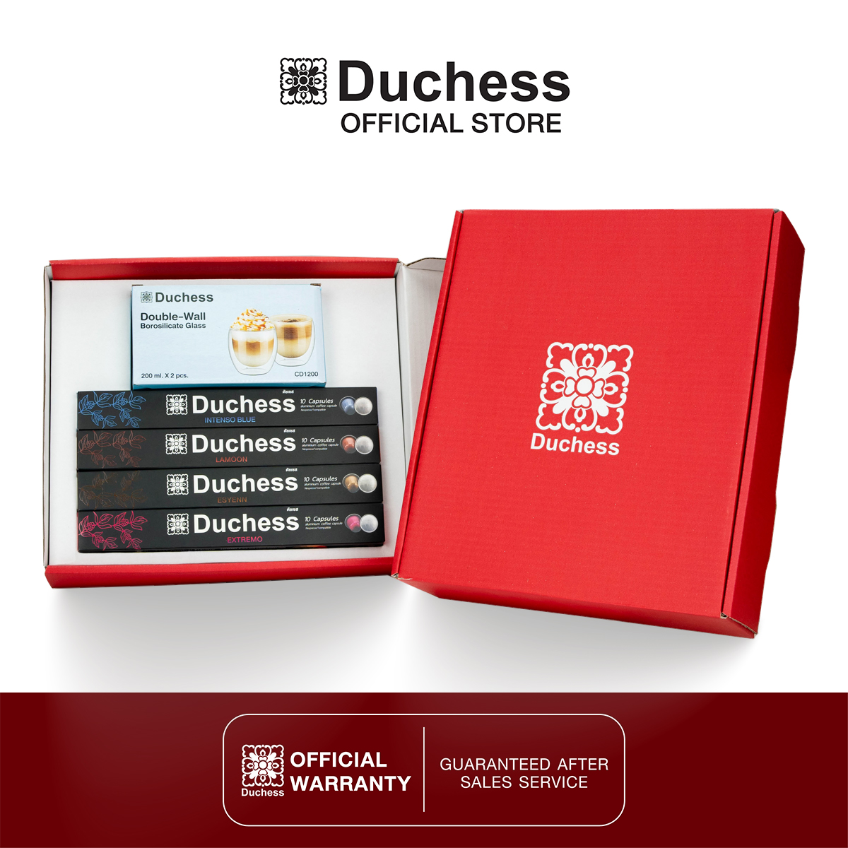 Duchess กล่องของขวัญ Gift Set ชุดกาแฟ 80 แคปปซูล 8 กล่อง รับฟรี แก้วรุ่น CD1200 2 ใบ ราคา 1,280 บาท*ส่งฟรี