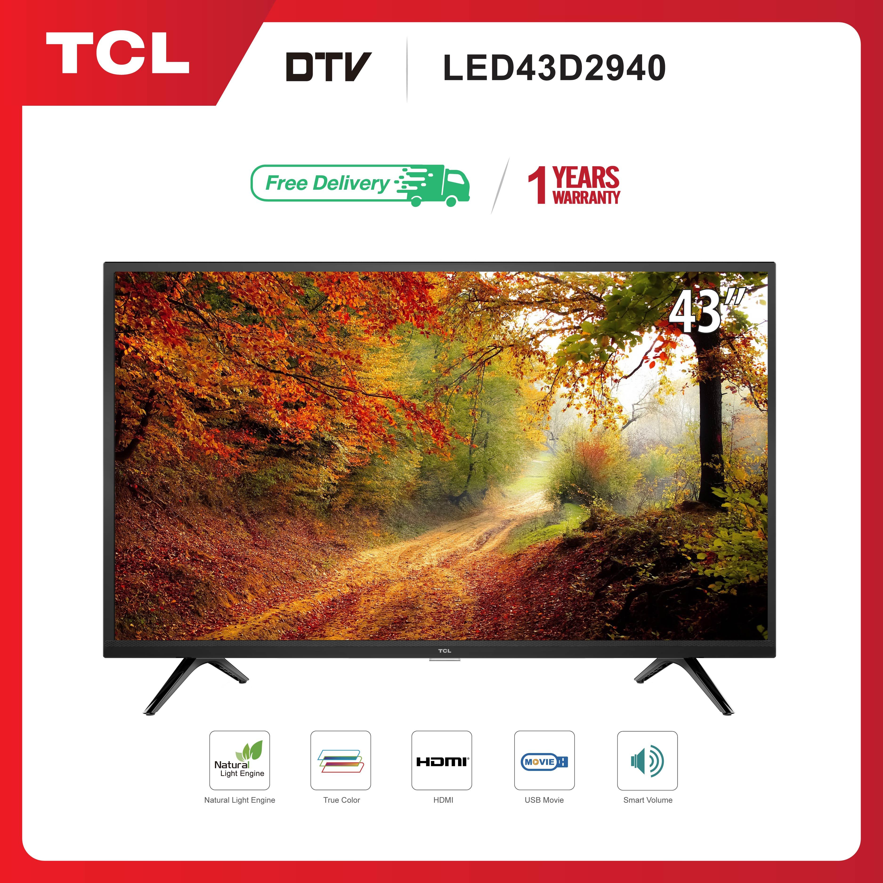 TCL ทีวี 43 นิ้ว LED FHD 1080P  (รุ่น 43D2940) -DVB-T2- AV In-HDMI-USB-Slim ดิจิตอลทีวี