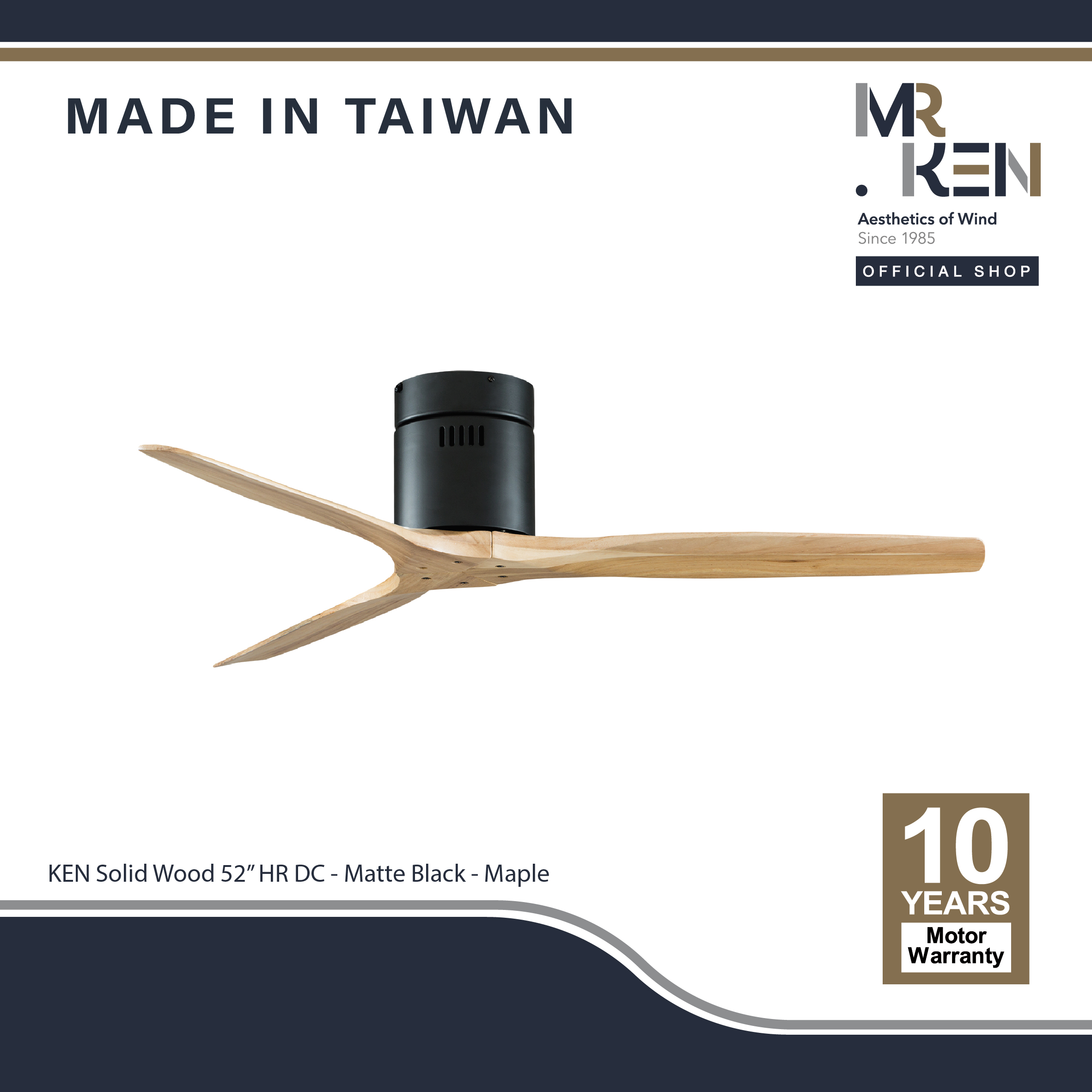 พัดลมเพดาน MR KEN รุ่น KEN Solid Wood HR DC Motor ใบพัดไม้แท้ พร้อมรีโมทคอนโทรล ราคา 10,490 บาท*ส่งฟรี