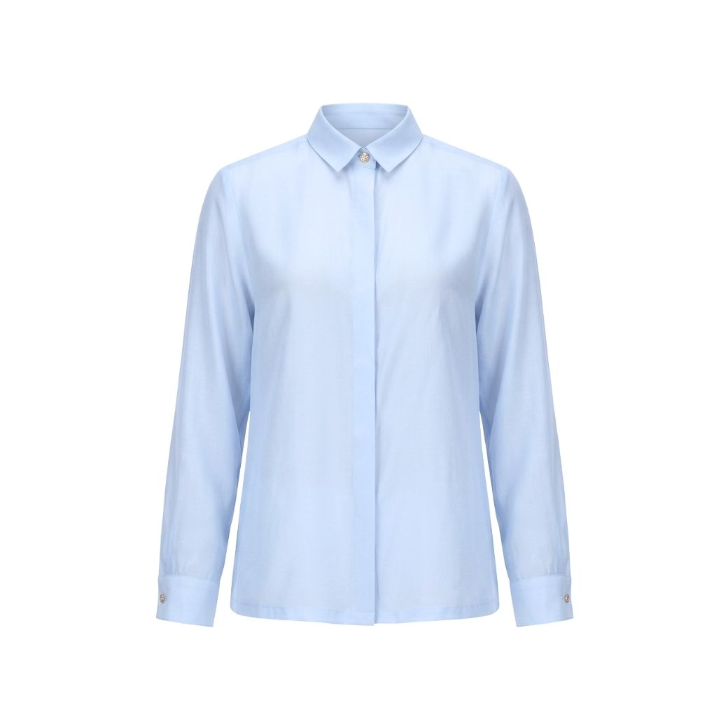 Lof-Fi-Ciel Woman's Shirt Sheer Satin Long Sleeve Shirt, Blue Fc6Pbu ราคา 1,990 บาท*ส่งฟรี