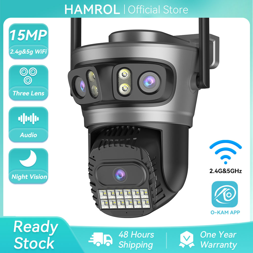 Hamrol Three Lens 15Mp Ptz Wifi Camera 5G&2.4Hz Ai Auto Tracking Monitoring Alarm Wireless Network Cctv O-Kam App ราคา 1,499 บาท*ส่งฟรี