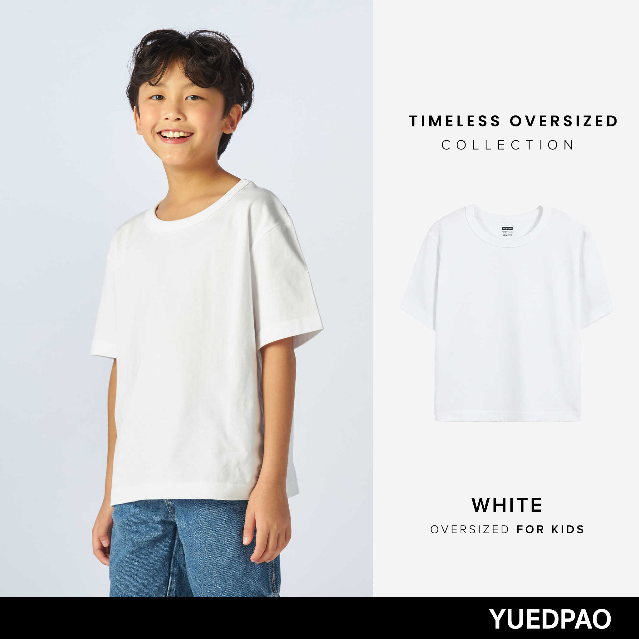 Yuedpao Kids Timeless Oversized เสื้อยืดเด็ก สีสดใส สไตล์มินิมอล ผ้านุ่ม สัมผัสเบาสบาย ไม่ย้วย ไม่หด ไม่ต้องรีด สี White ราคา 161 บาท*ส่งฟรี