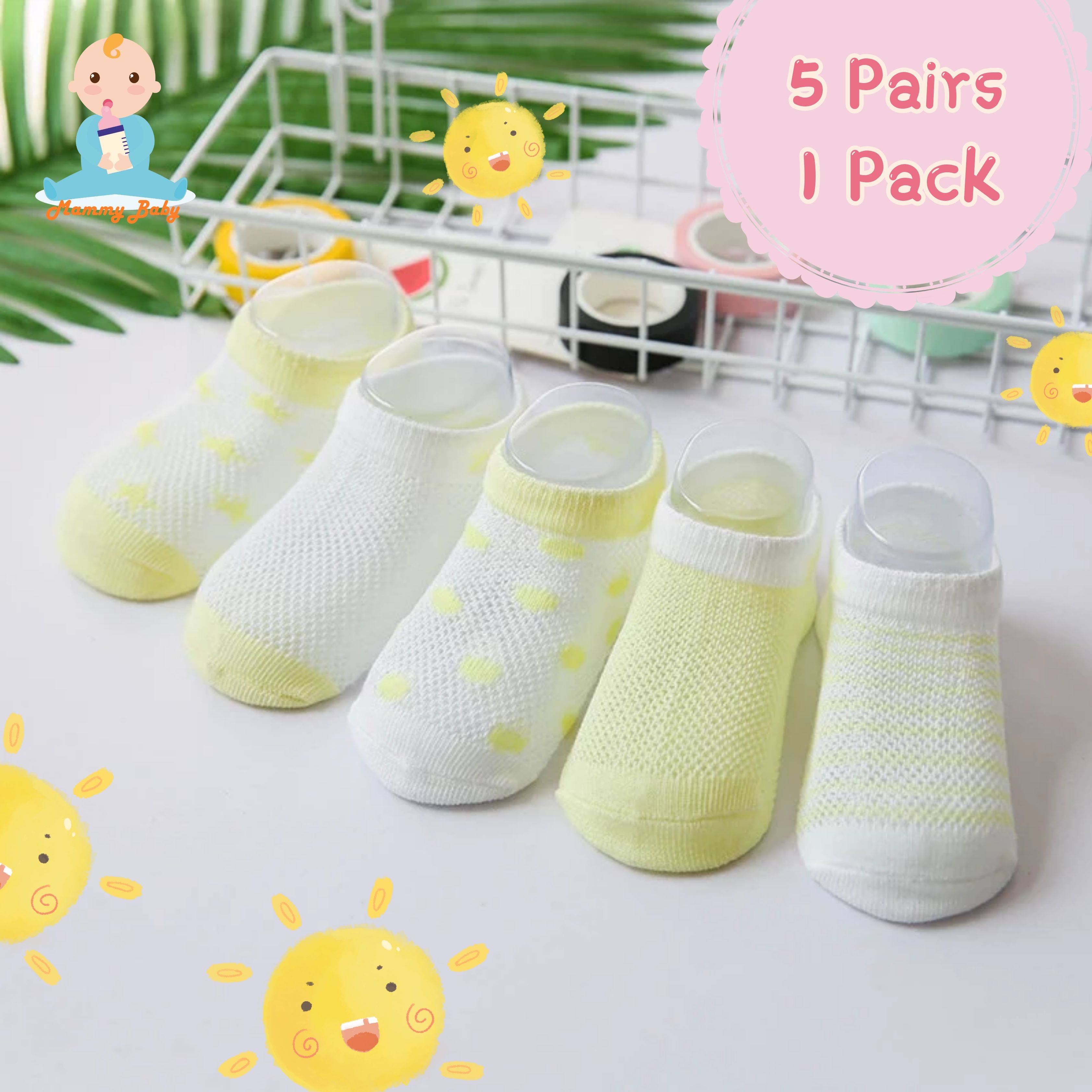 #สุดคุ้ม!!!#MAMMY BABY Boys & Girls Multi-Design socks Size-XS (0-1ขวบ) ความยาว  S1-10cm ถุงเท้าเด็ก ถุงเท้าแฟชั่นถุงเท้า style เกาหลี 1เซต5คู่5สี (5 pair/pack )ระบายอากาศได้ดี ใ