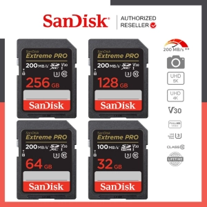 สินค้า SanDisk Extreme Pro SD Card SDXC Speed R 200MBs 32 /64/128/256/512/1TB (SDSDXXD) เมมโมรี่การ์ด SDCARD  กล้องถ่ายภาพ DSLR ประกัน Synnex lifetimeอายุการใช้งาน โดย Synnex Lifetime  (สีดำ)