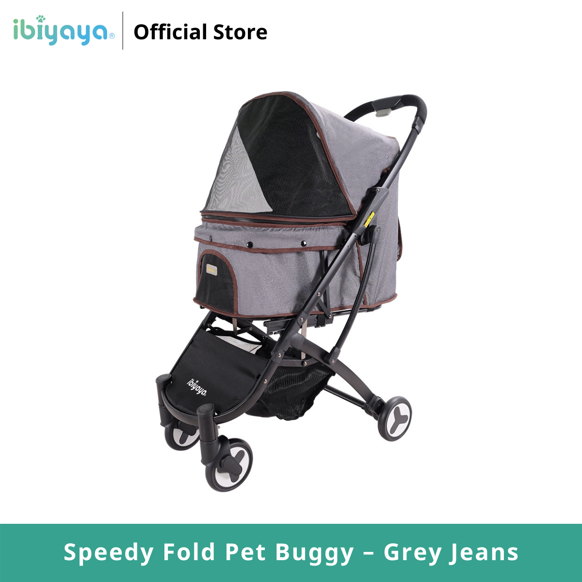 Ibiyaya Speedy Fold Pet Buggy รถเข็นสุนัข รถเข็นสัตว์เลี้ยง แบบ4ล้อ รับน้ำหนักได้ 20 Kg. สีเทา ราคา 10,573 บาท*ส่งฟรี