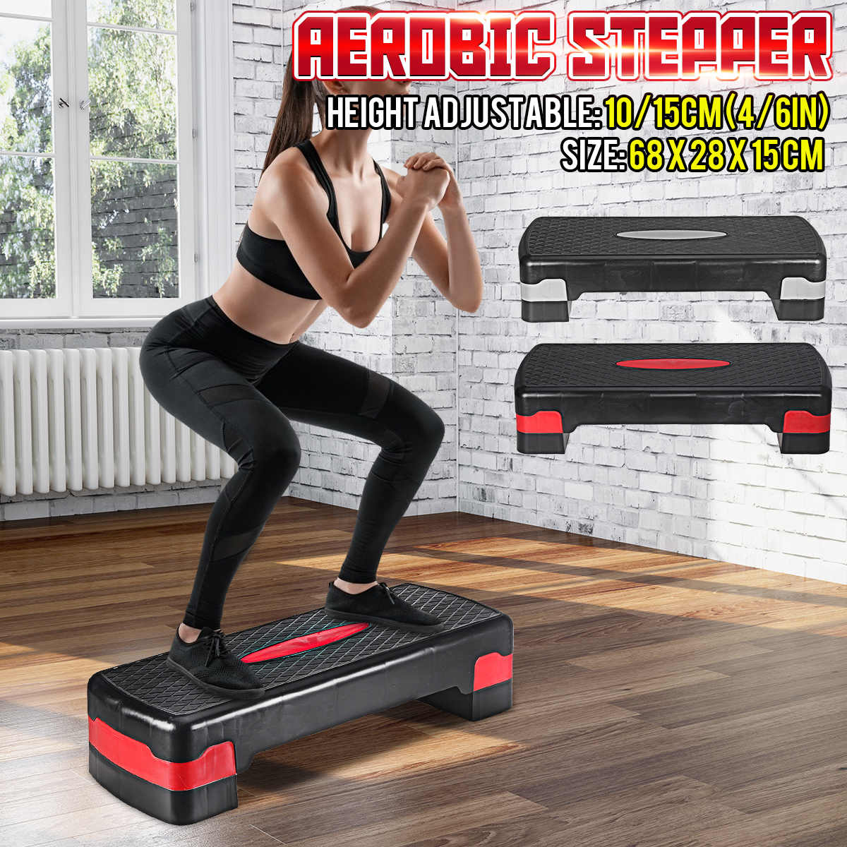3ชั้นปรับ Aerobic Stepper Cardio ฟิตเนสยิมที่บ้านขั้นตอนการออกกำลังกาย Block Board ปรับความสูง68X28X15ซม.
