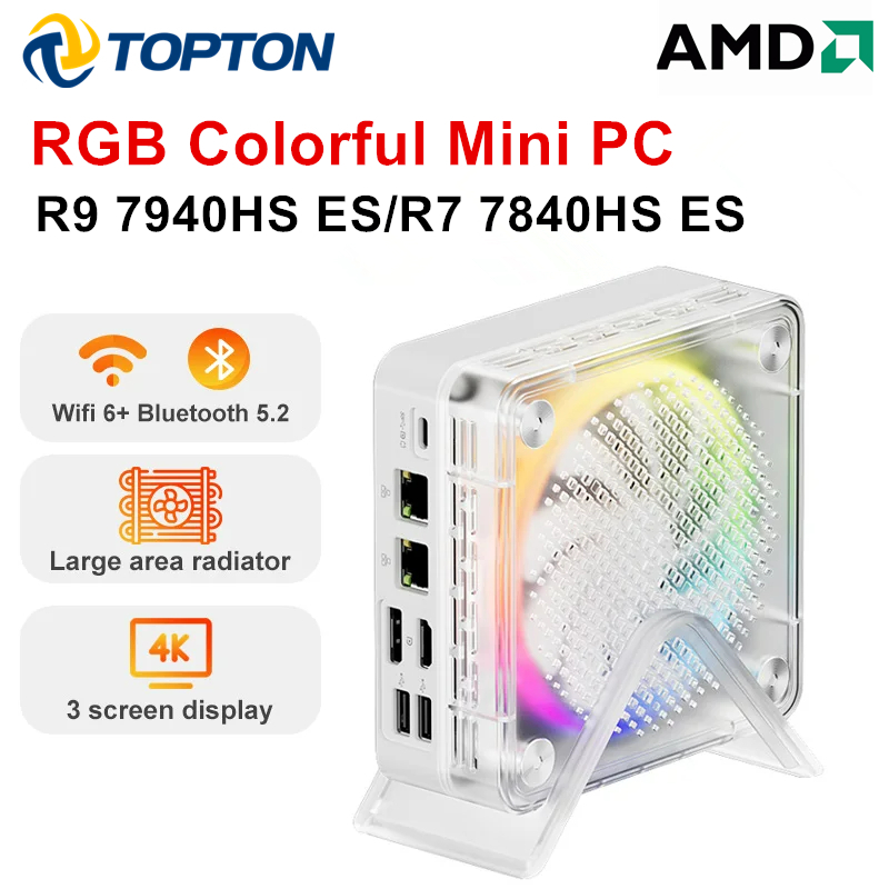 Topton minipc AMD Ryzen 9 7940hs es 7 7840hs es mini PC RGB color gamer Windows 11 WiFi 6 gaming PC DDR5 NVMe SSD 4K computer ราคา 10,568 บาท*ส่งฟรี